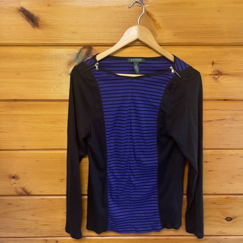 Lauren Ralph Lauren Y2K Top Shirt XL Purple Stripe Zipper Emo Mod Clubwear